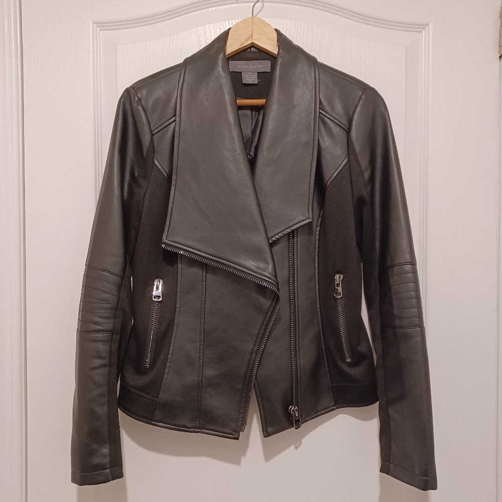 Black Faux Leather Jacket - Suzy Sheir